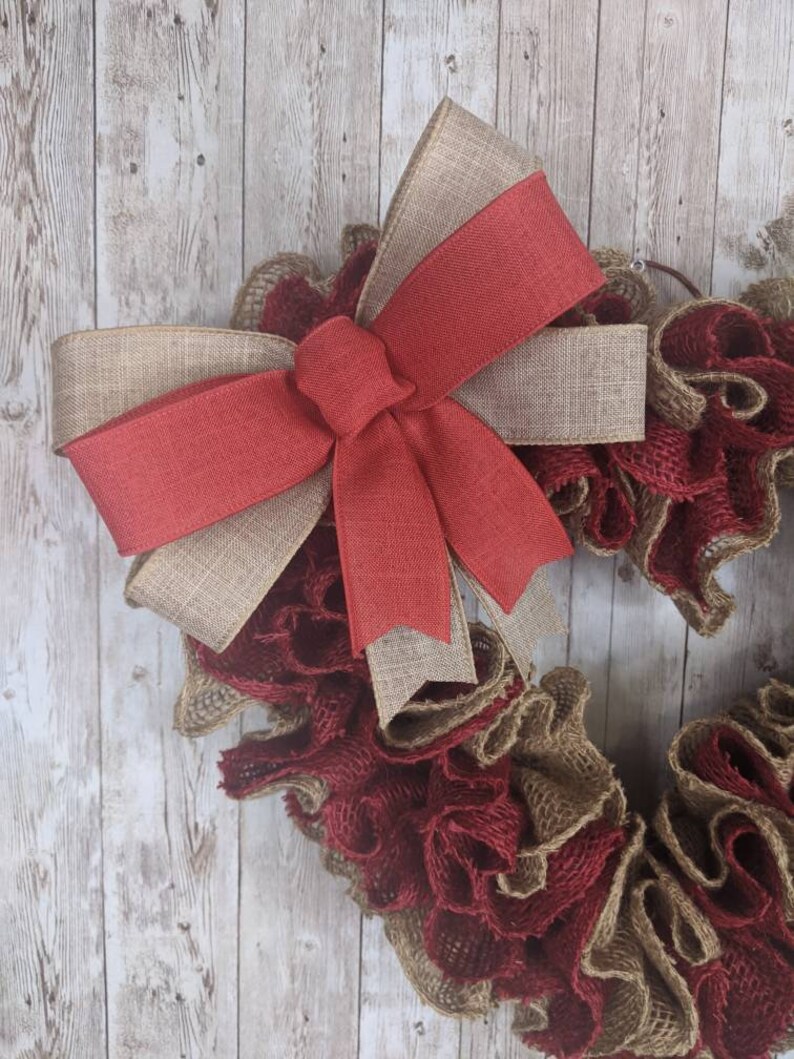 Valentines Day wreath, Front door wreath, Red heart wreath, Burlap Valentine's wreath image 2