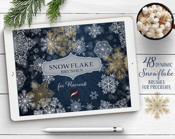 Snowflake Brush Bundle for Procreate app, dynamic brushes to add magical touch to your lettering and illustration