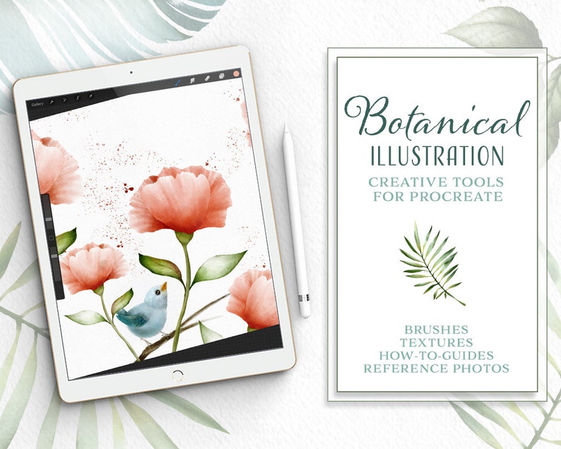 Botanical Illustration Toolkit for Procreate App on iPad, watercolor in procreate technique guide, Procreate brushes 