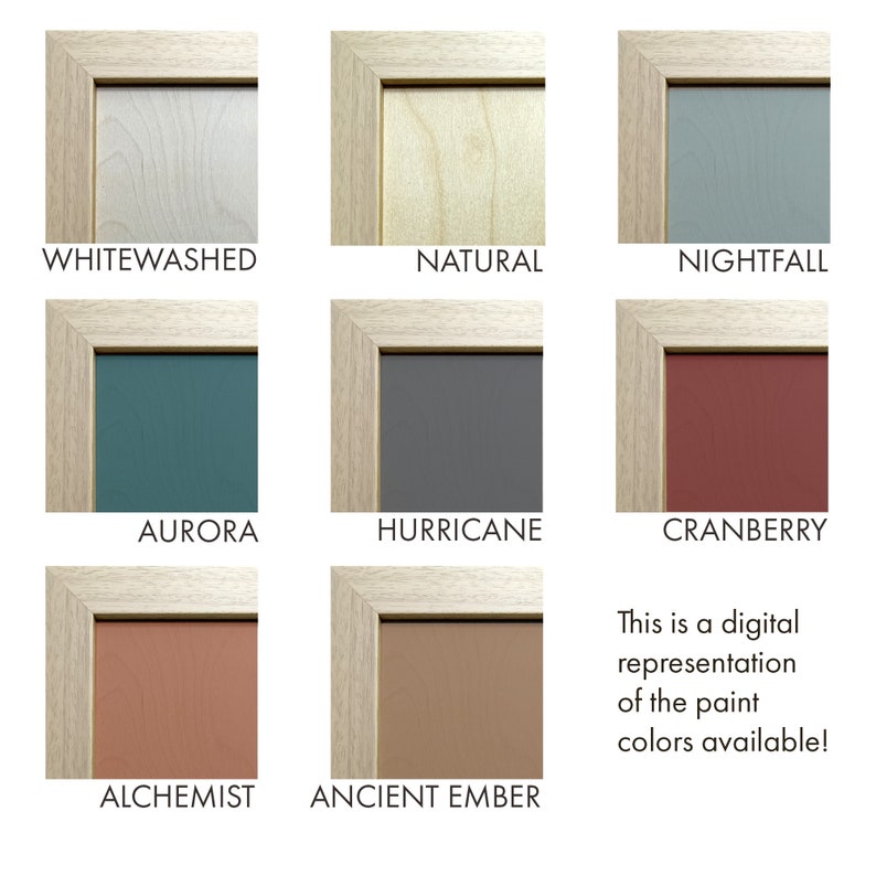 May include: A digital representation of paint colors available in a variety of shades, including whitewashed, natural, nightfall, aurora, hurricane, cranberry, alchemist, and ancient ember.