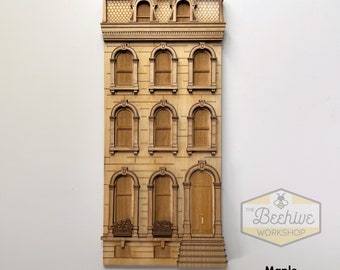 Brownstone Wall Art: Laser Cut Maple or Cherry Wood Relief, Row House, Philadelphia, Brooklyn, Washington DC