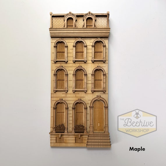 Brownstone Wall Art: Laser Cut Maple or Cherry Wood Relief, Row House, Philadelphia, Brooklyn, Washington DC