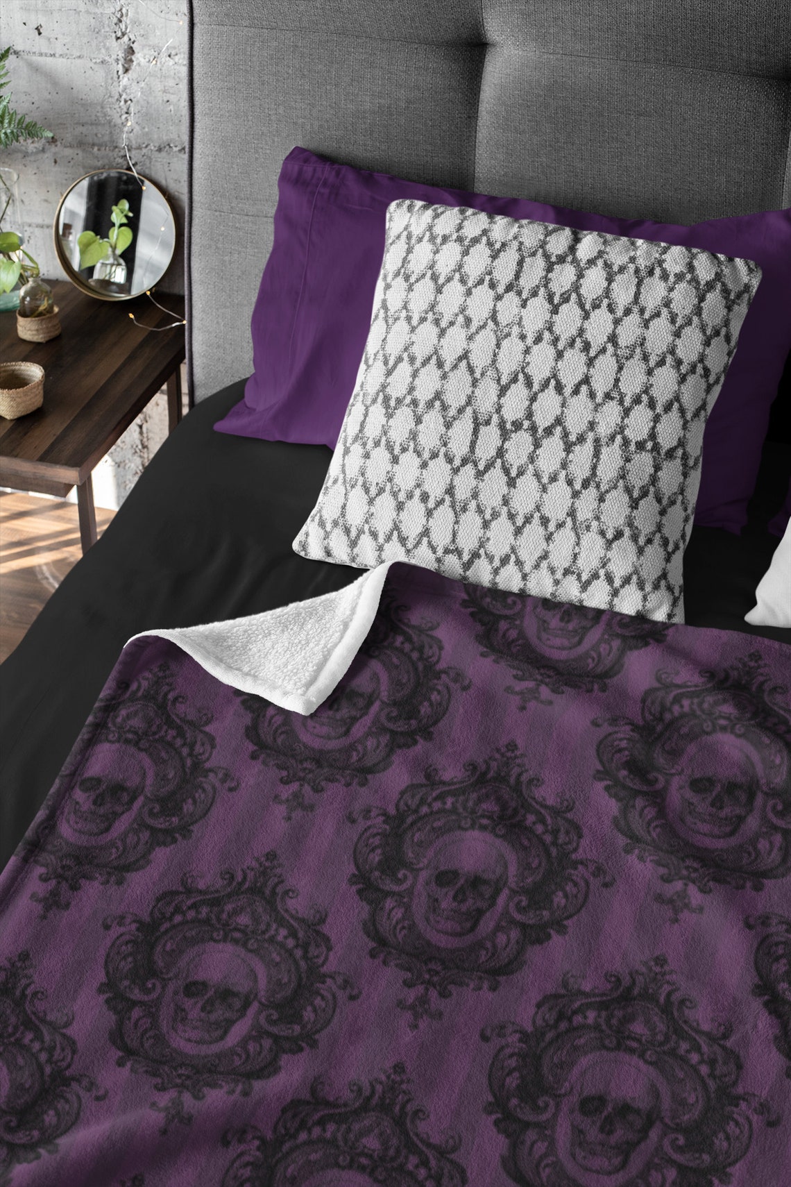Purple Gothic Halloween Throw Blanket // Goth Blanket Skull Etsy