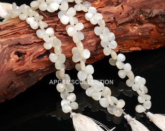 AAA+ White Moonstone Faceted Heart Shape Briolletes , 9-9.5 mm Moonstone beads, 8&quot; Moonstone Strand, Jewelry Making Wholesale Rate Bead