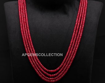4 Strand Beautiful Ruby Faceted Rondelle Beads | 4.5-5.5 mm Ruby Corundum Beads | African Corundum Ruby Rondelle beads Necklace