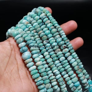 Natural Larimar Smooth Rondelle Beads, Plain Larimar Rondelle Beads, Blue Larimar Smooth Rondelle Gemstone Beads, 8&quot; Larimar Beads Supplier