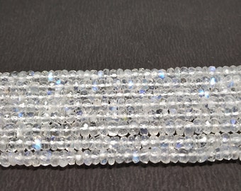 AAA Natural White Rainbow Moonstone Faceted Rondelle Beads, 3-3.5 mm Moonstone Beads, Faceted Moonstone, 10 Inch Blue Power Rainbow Beads