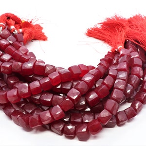 AAA Natural Dyed Ruby Faceted Cube Beads, 8-9 MM 3D cube beads, 8 Inch faceted cube beads, Dyed square box, Wholesale Gemstone beads