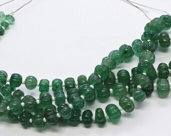 AAA Natural Green Strawberry Curved Pumpkin Shape Beads, 6-8 MM Strawberry Carving Beads, Green Strawberry Hand Curved Rondelle Beads