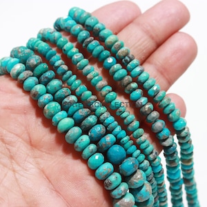 AAA Natural Arizona Turquoise Faceted Rondelle Beads, Arizona turquoise bead, 14&quot; Faceted turquoise rondelle , 100% Natural Turquoise beads