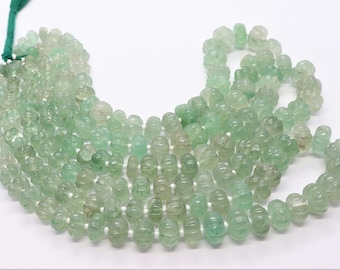 Natural Green strawberry Hand Carved Watermelon Beads, 7-12 MM Strawberry beads, 16 inch Hand Carved Strawberry Watermelon beads