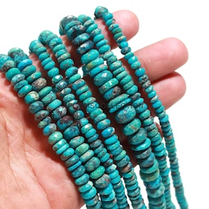 AAA Natural Arizona Turquoise Faceted Rondelle Beads, Arizona turquoise bead, 14&quot; Faceted turquoise rondelle , 100% Natural Turquoise beads