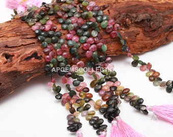 Tourmaline Pear Shape Beads Multi Tourmaline Faceted Pear Shape Beads Tourmaline Briolette 8 inch Tourmaline Side Cut Pear Wholesale Beads