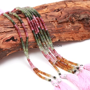 Perline di tormalina multi naturale AAA con rondelle sfaccettate, perline di tormalina da 3-3,5 mm, rondelle di tormalina sfaccettata, filo di tormalina lungo 8 pollici