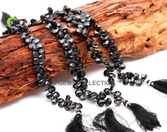 AAA Natural Black Spinal Faceted Pear Shape Briolette, Black Spinel Beads, Spinel briolletes, 8 Inch Black Spinal Pear for handmade jewelry