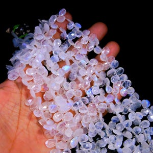AAA+ White Rainbow Faceted Pear Shape Beads, Rainbow moonstone briolletes, Blue Flashy Rainbow beads, 8&quot; Moonstone pear for jewelry making