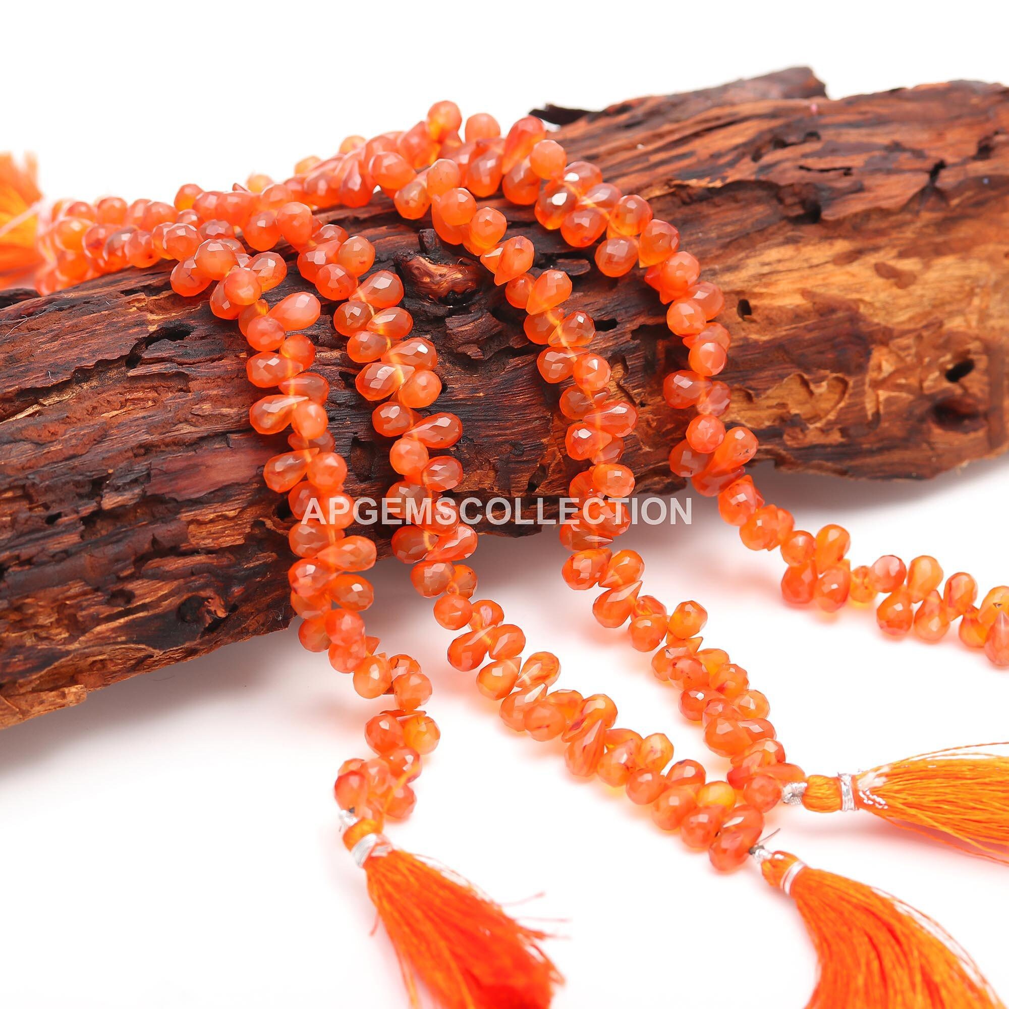 AAA Natural Carnelian Faceted Tear Shape Beads, 5X7 Mm Carnelian