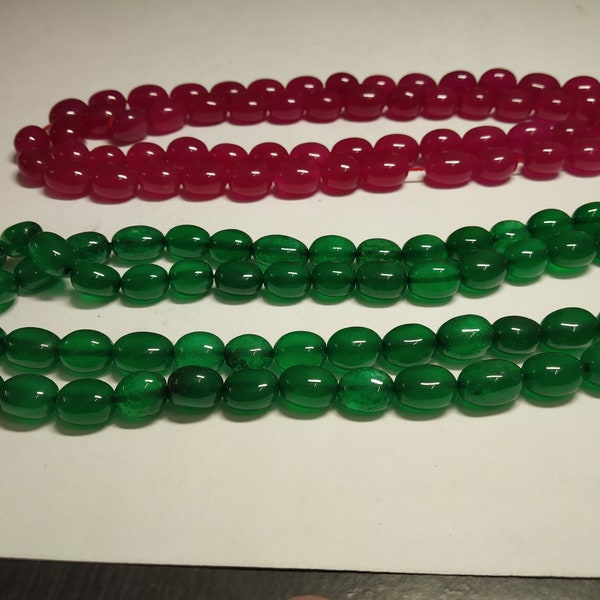 Natural Emerald or Ruby Quartz Smooth Oval Beads Necklace Width :- 7x11 mm (approx.)  Length = 16 Inch