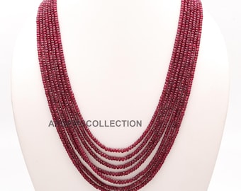 7 Strand Beautiful Ruby Faceted Rondelle Beads | 3.5-4.5 mm Ruby Corundum Beads | African Corundum Ruby Rondelle beads Necklace