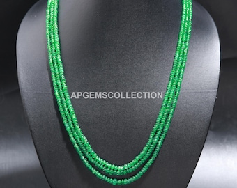 3 Strand AAA Natural Emerald Beryl Smooth Rondelle Beads, 4-5 MM Emerald Beads, Plain Emerald Rondelle, 18-20 inch Emerald Beryl Necklace