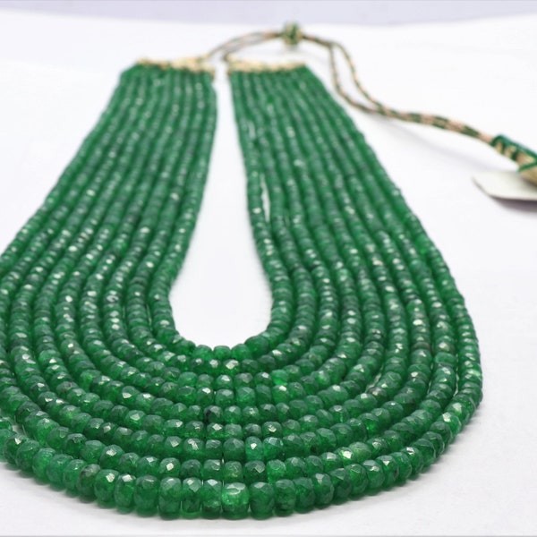 1 Strand Rare Green Emerald Faceted Rondelle Shape Beads, 4-5 mm Emerald Barrel Bead, 18 Inch Faceted Emerald Necklace,