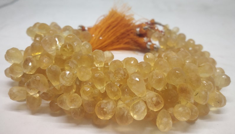 Fine AAA Quality Natural Golden Citrine Faceted Drops Briolettes 4x7-5x8 mm approx 8 inch strand