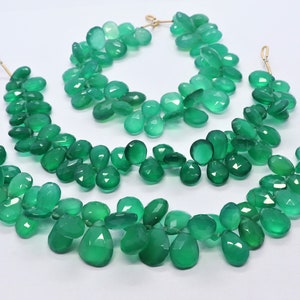 AAA Natural Green Onyx Faceted Pear Shape Briolettes, 8X12 MM Green Onyx beads, Faceted Onyx Pear beads, 7 Inch Onyx Briolletes for jewelry