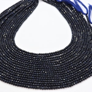 3 Strand AAA Natural Blue Sapphire Faceted Rondelle Beads, 3 MM Blue Sapphire Beads, Faceted Sapphire Beads, 13 Inch Sapphire Beads