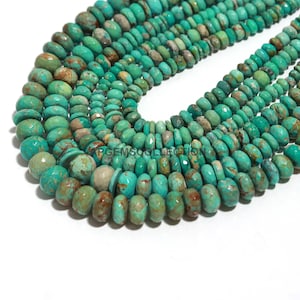 AAA Natural Arizona Turquoise Faceted Rondelle Beads, Arizona Turquoise beads, 14 inch Faceted turquoise Rondelle for jewelry Making