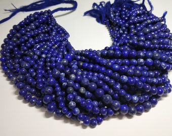 5 Strand AAA Natural Lapis Lazuli Smooth Round Ball Beads, 5-6 MM Lapis Lazuli, 13 Inch Round Balls