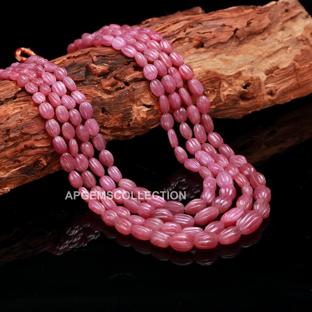 4 Strand Natural Ruby Oval Beads Necklace, Hand Curved Ruby Beads ...