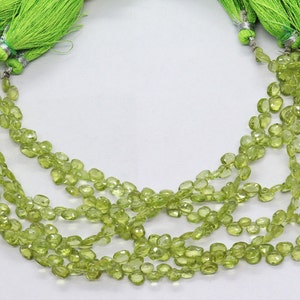 AAA Natural Peridot Faceted Heart Shape 5 mm Peridot Briolette 8 Inch Peridot Heart beads, Peridot Side Cut Heart, Wholesale Bead