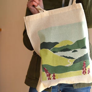 Derwentwater Lake District Screen Printed Tote Bag - Shopping Bag, Stencil Screen Print