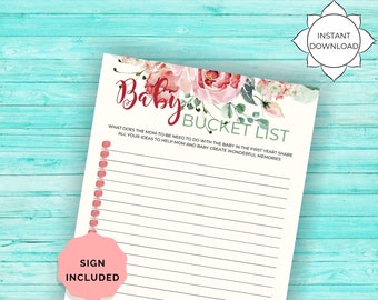 Lista rzeczy do zrobienia dla dziecka Baby Shower Activity | Gra Boho Baby Shower do wydrukowania | Baby Shower Instant Download | Burgundowy i różowy Boho