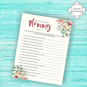 Printable Boho Baby Shower Game | Who Knows Mommy Best | Baby Shower Instant Download | Burgundy and Pink Boho |