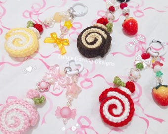 Cake Roll Clutter Keychains // Kawaii crochet bead charms
