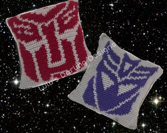 TF Robot Logo Pillows / crochet throw pillow / Made To Order
