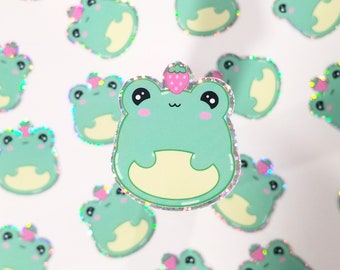Kawaii Strawberry Frog Sticker (Waterproof/weatherproof)