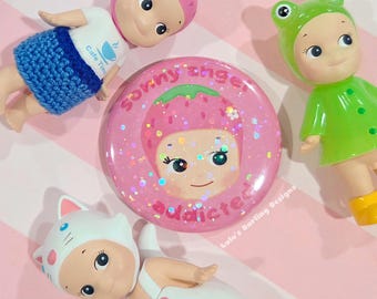 Angel Trinket Addicted Pin Badge //glitter strawberry baby cherub kewpie