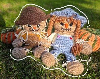 Scarecrow Amigurumi Couple / Fall autumn plushies crochet rag doll
