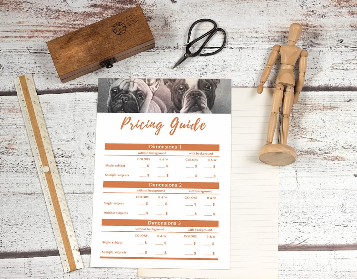 Price Guide List for Traditional Artists Custom Artwork Etsy