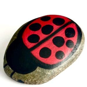 Lady bug painted rock  garden decor plant decor paper weight  decoration