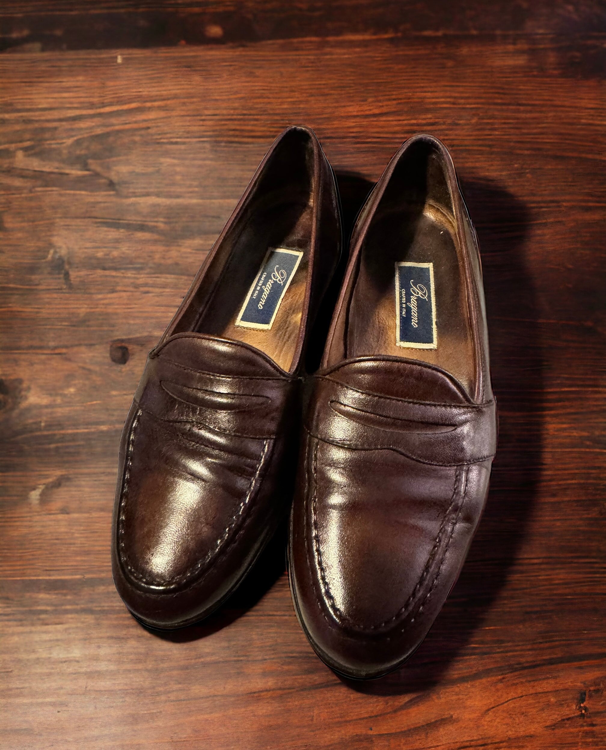 Bragano Mens Italian Crafted Leather Loafers Dark Brown Size 8 9