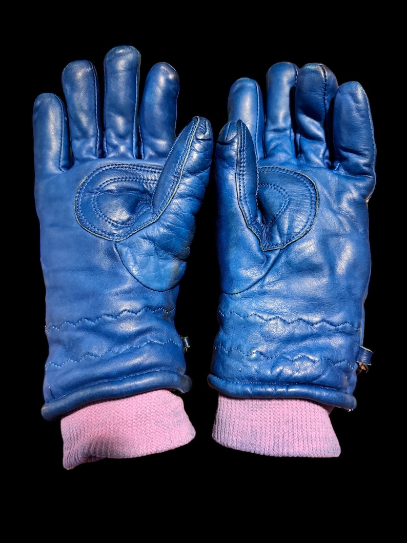 Vintage Conroy Blue Leather Ski Gloves M zdjęcie 2