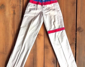 vintage Pantalon Sasson femme junior 9/10 blanc ciel taille haute années 80 patriotique