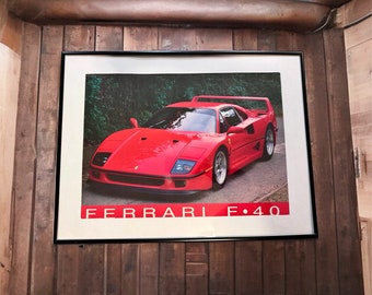 Ferrari F40 Original Vintage Poster Framed 24.5”x 18.5” Men’s Cave Wall Decor