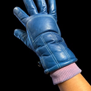 Vintage Conroy Blue Leather Ski Gloves M zdjęcie 5