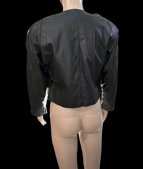 Vtg 80's Evan Davies black leather cropped jacket… - image 2