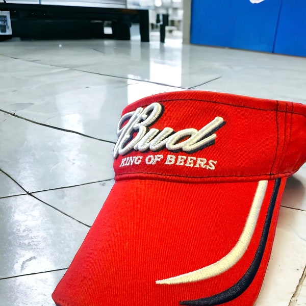 BUDWEISER Bud King of Beers Visor Red Adjustable Hat Cap - Early 2000's