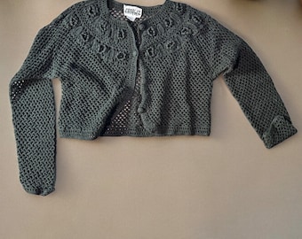 Cardigan au crochet VTG Y2K pull en tricot par Croquet Club chemisier court taille M